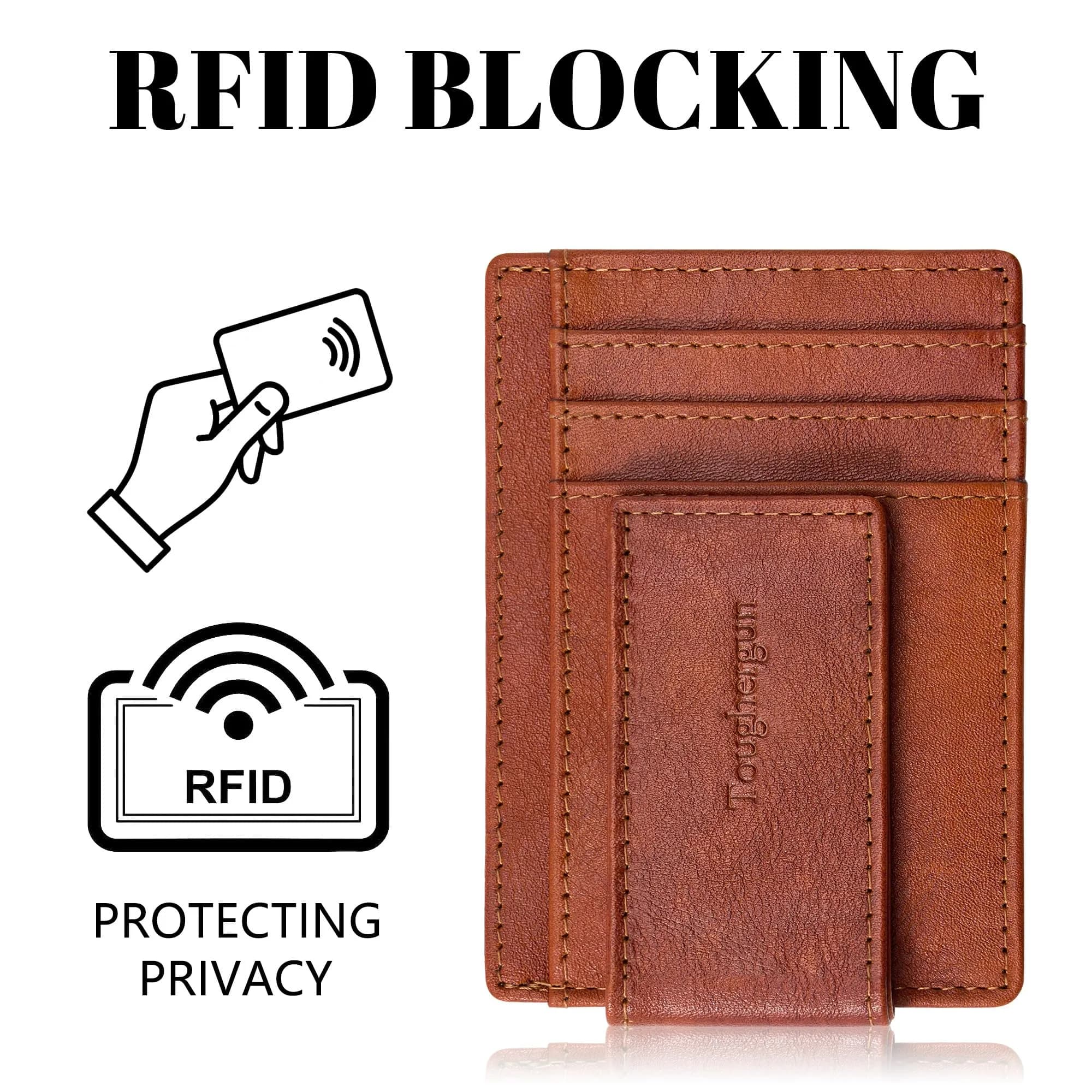 Toughergun Slim Wallet for Men RFID Blocking Money Clip, Minimalist Front Pocket Credit Card Holder, Magnetic Thin Mens Wallets with ID Window (Russet Brown, 4" x 3" x 0.3") - view 6