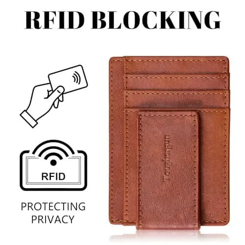 Toughergun Slim Wallet for Men RFID Blocking Money Clip, Minimalist Front Pocket Credit Card Holder, Magnetic Thin Mens Wallets with ID Window (Russet Brown, 4" x 3" x 0.3") thumbnail 6