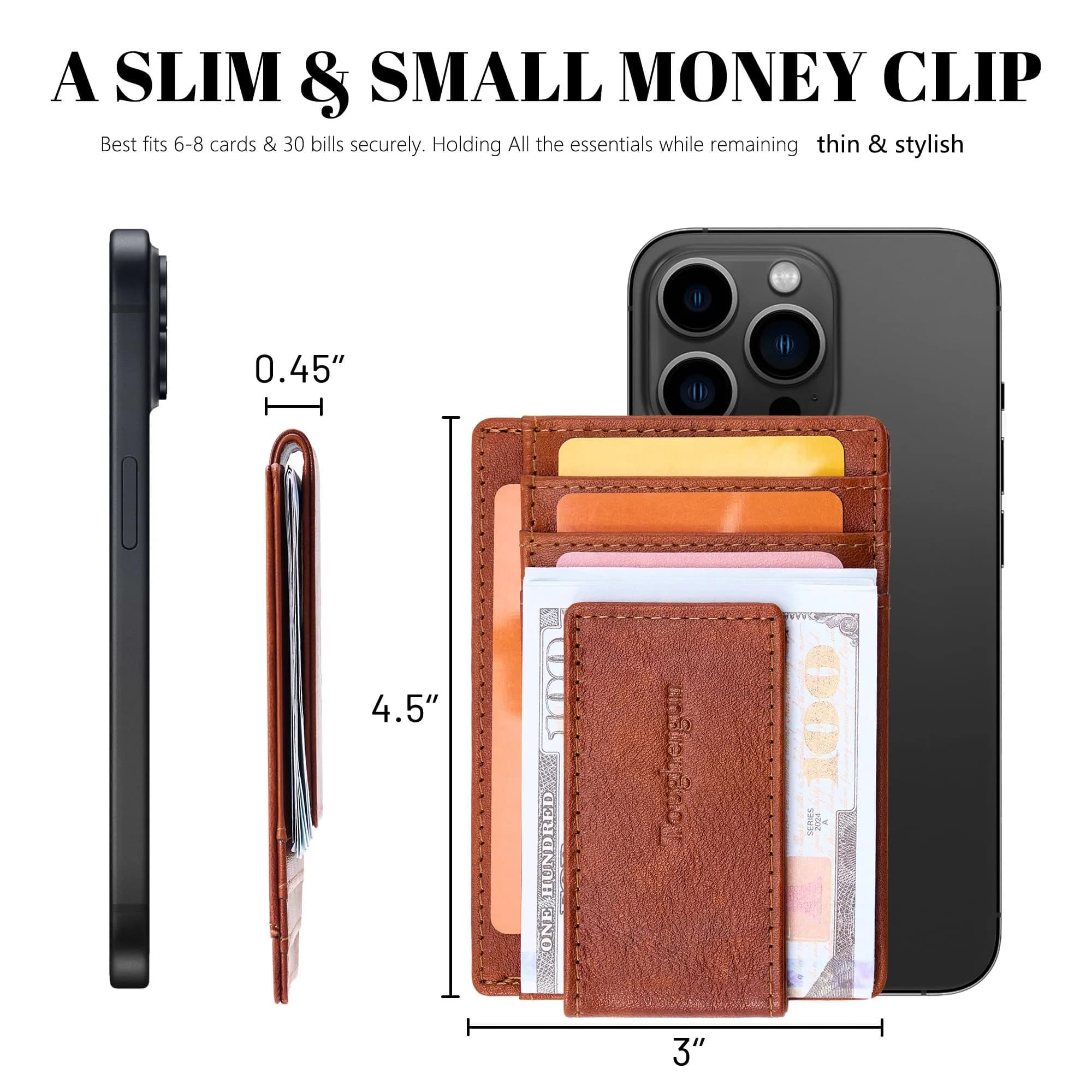 Toughergun Slim Wallet for Men RFID Blocking Money Clip, Minimalist Front Pocket Credit Card Holder, Magnetic Thin Mens Wallets with ID Window (Russet Brown, 4" x 3" x 0.3") - view 7