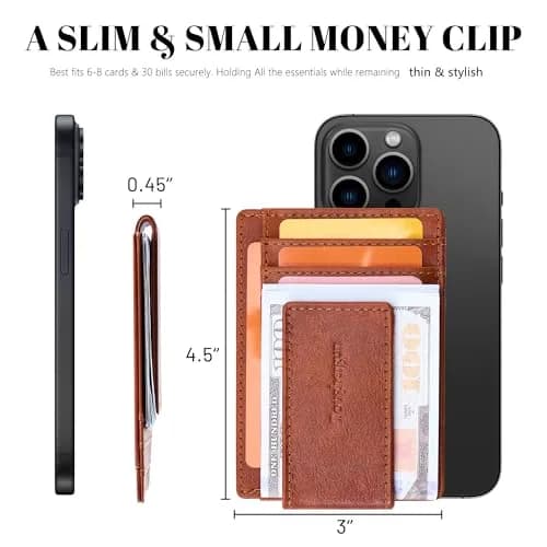 Toughergun Slim Wallet for Men RFID Blocking Money Clip, Minimalist Front Pocket Credit Card Holder, Magnetic Thin Mens Wallets with ID Window (Russet Brown, 4" x 3" x 0.3") thumbnail 7