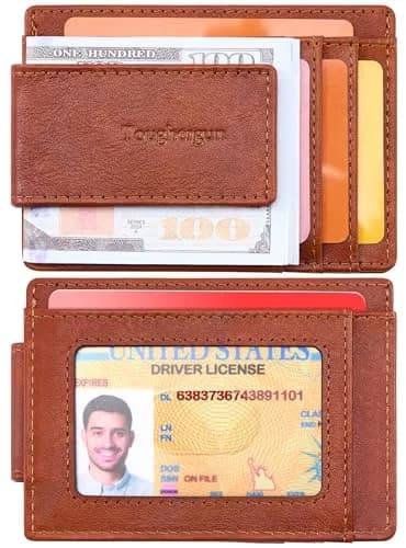 Toughergun Slim Wallet for Men RFID Blocking Money Clip, Minimalist Front Pocket Credit Card Holder, Magnetic Thin Mens Wallets with ID Window (Russet Brown, 4" x 3" x 0.3") thumbnail 2