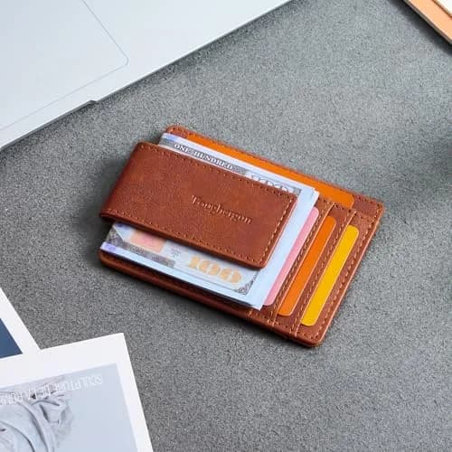 Toughergun Slim Wallet for Men RFID Blocking Money Clip, Minimalist Front Pocket Credit Card Holder, Magnetic Thin Mens Wallets with ID Window (Russet Brown, 4" x 3" x 0.3") thumbnail 3