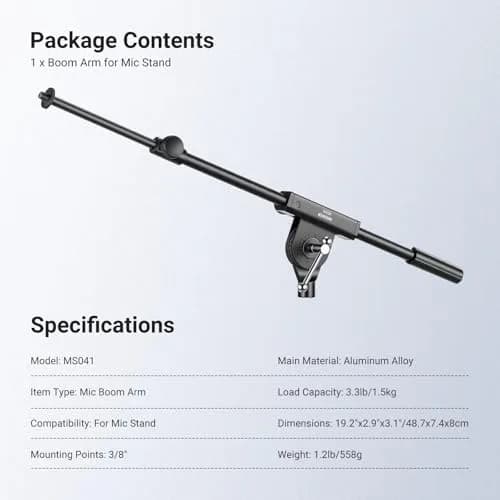 NEEWER Microphone Boom Arm for Mic Stand, Aluminum Compact Portable, MS041 | Adjustable Telescopic Support thumbnail 7
