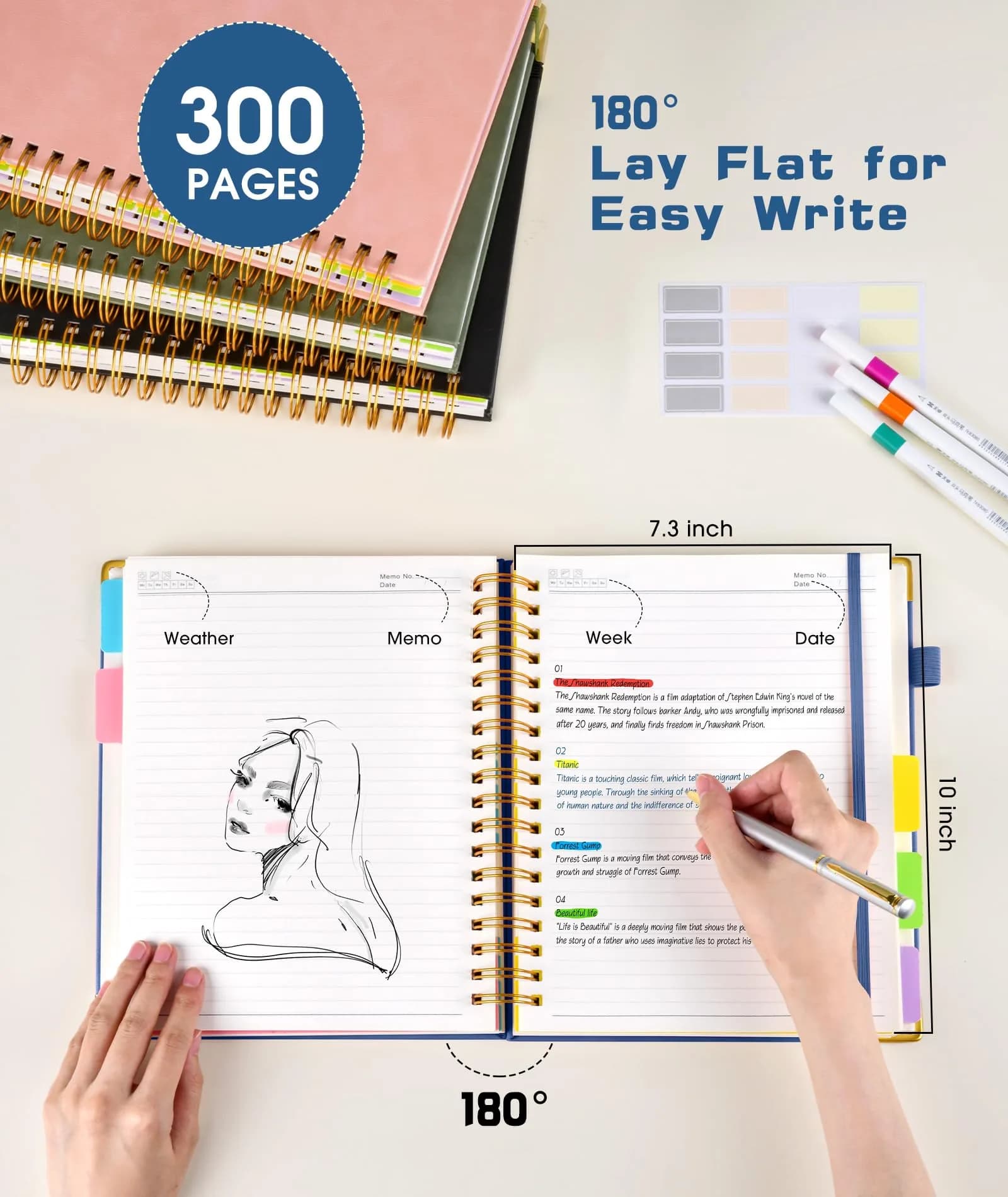 dilitego Hardcover Spiral Notebook Journal with Dividers, 300 Pages Leather 5 Subject Notebook, 8"x10" B5, Light Blue - view 2