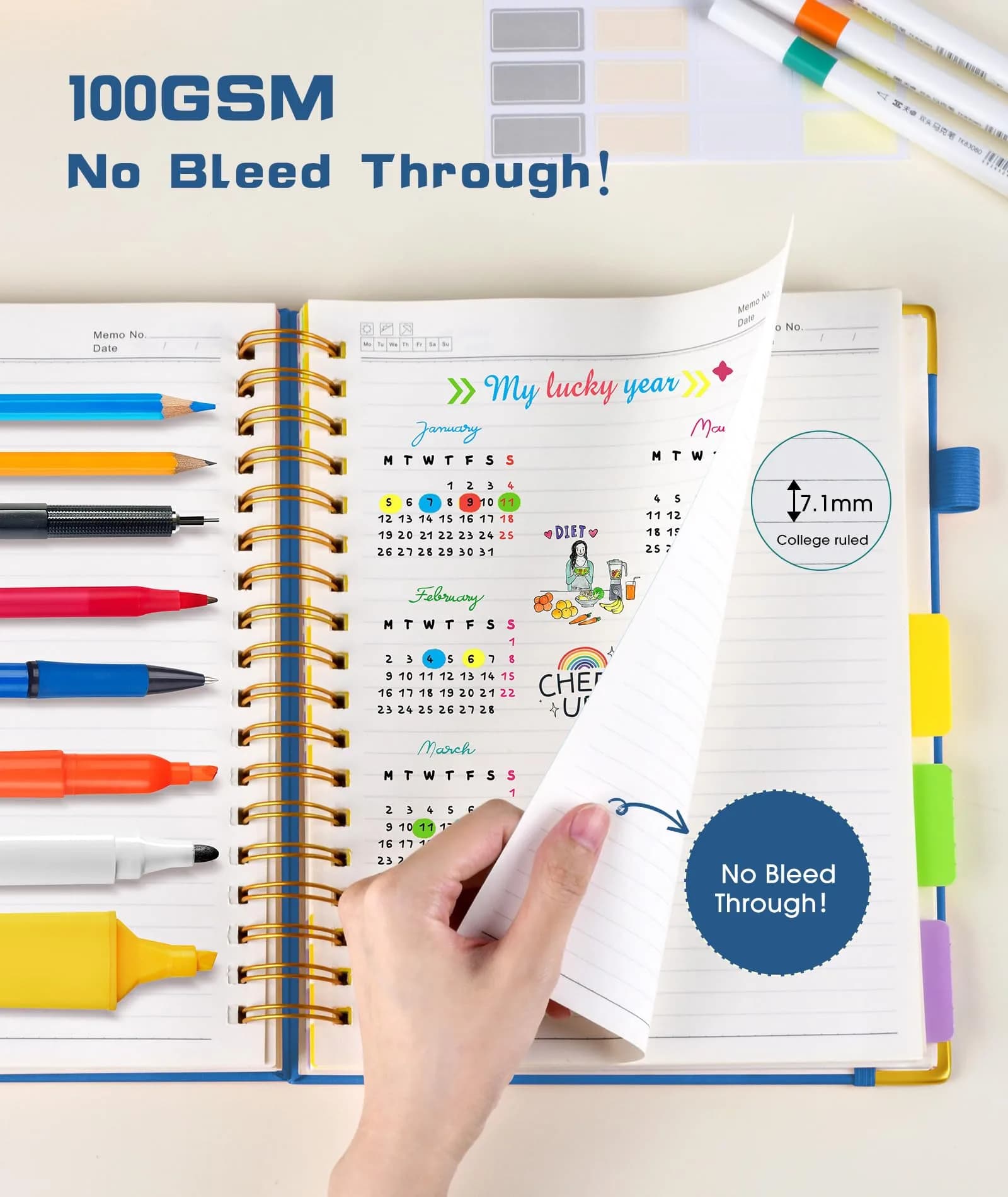 dilitego Hardcover Spiral Notebook Journal with Dividers, 300 Pages Leather 5 Subject Notebook, 8"x10" B5, Light Blue - view 6