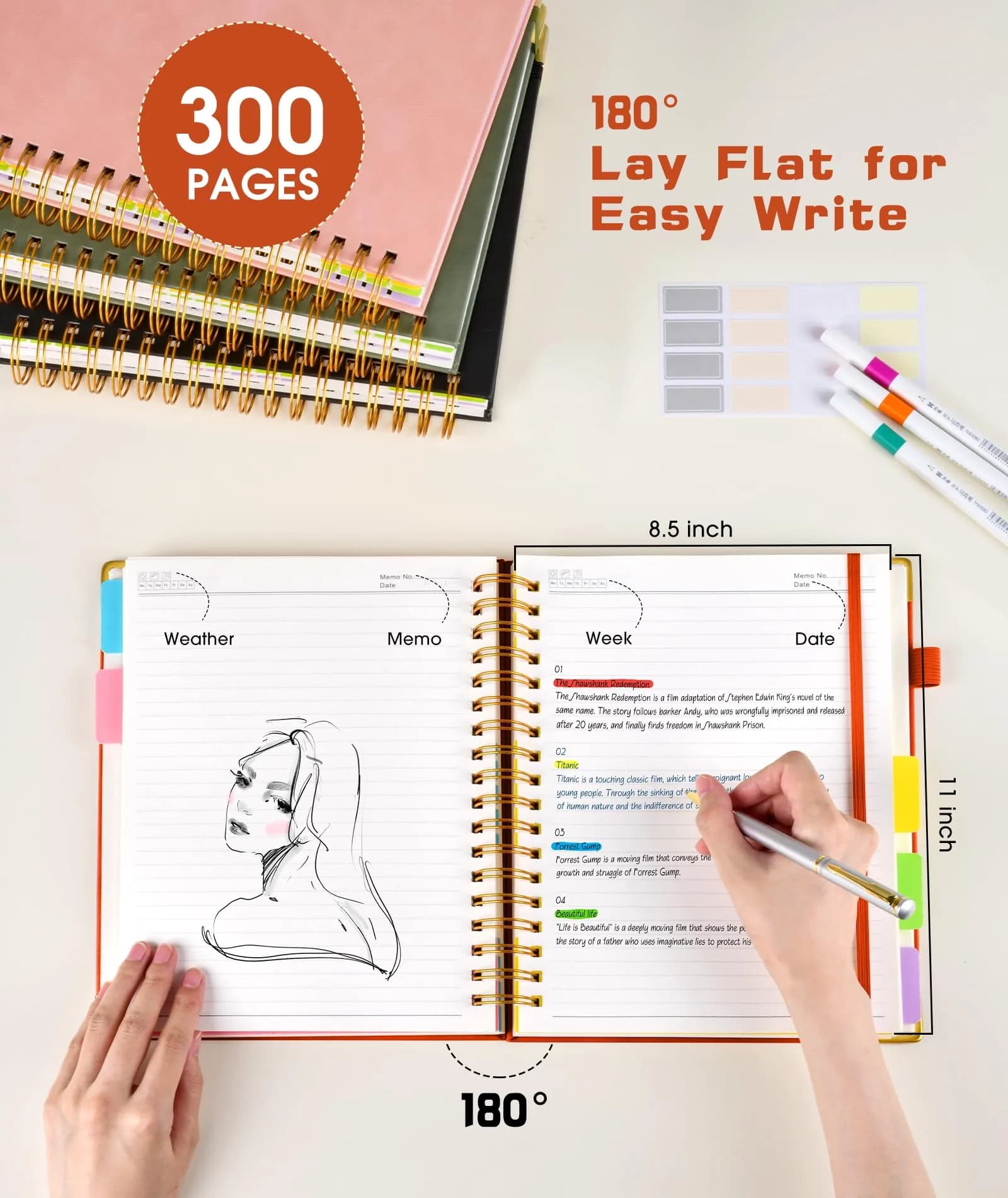 dilitego Hardcover Spiral Notebook 8.5"x11" (300 Pages, Orange) | Acid-Free Paper for Smooth Writing - view 2