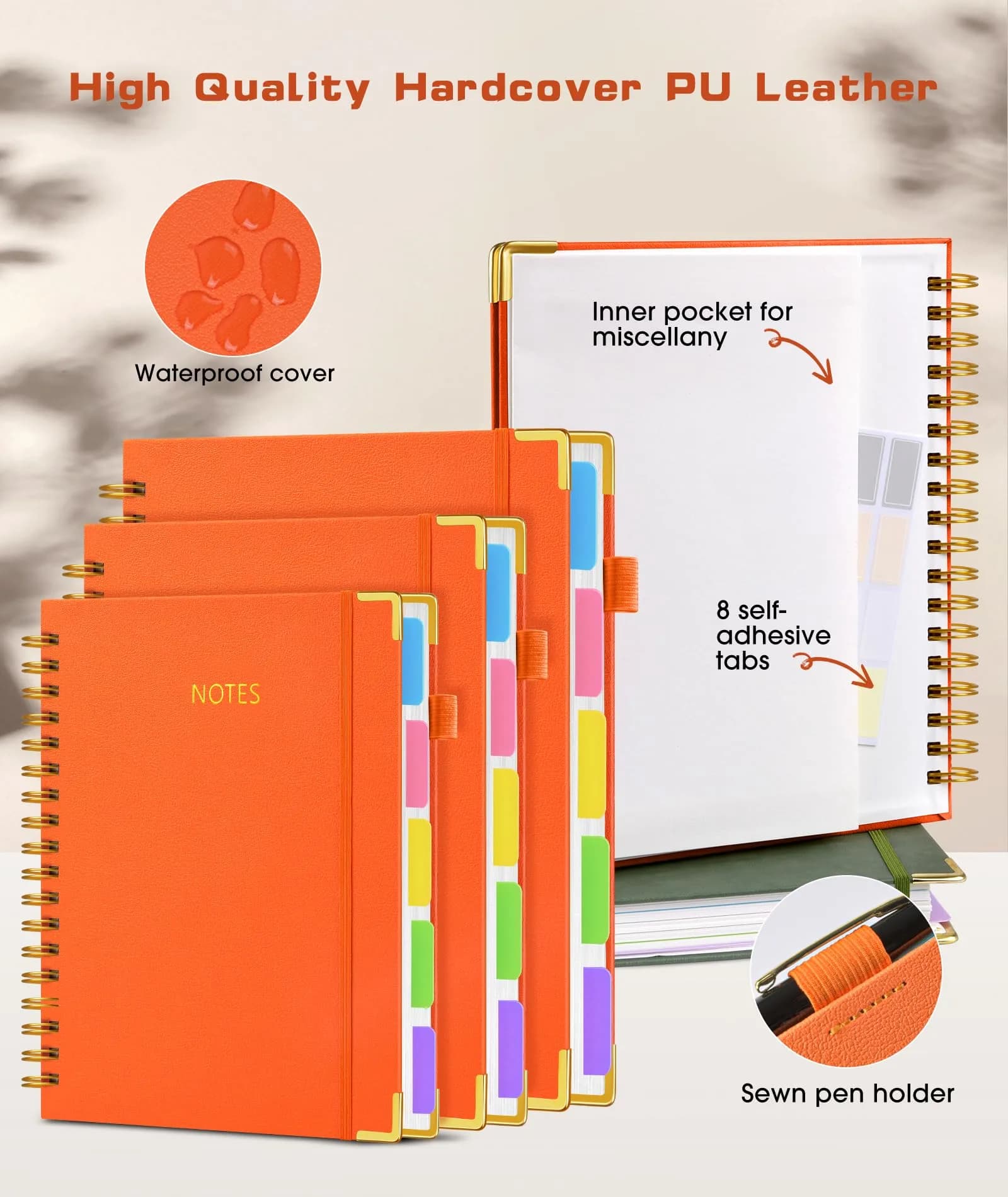 dilitego Hardcover Spiral Notebook 8.5"x11" (300 Pages, Orange) | Acid-Free Paper for Smooth Writing - view 3