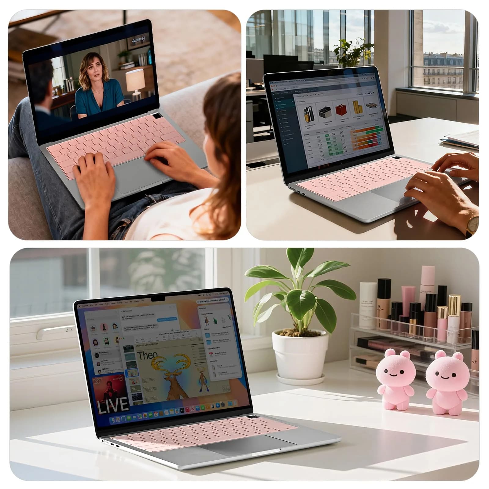 EooCoo Pink Keyboard Cover Skin Protector for MacBook Pro 14/16 & Air 13/15 Inch | US Layout - view 6