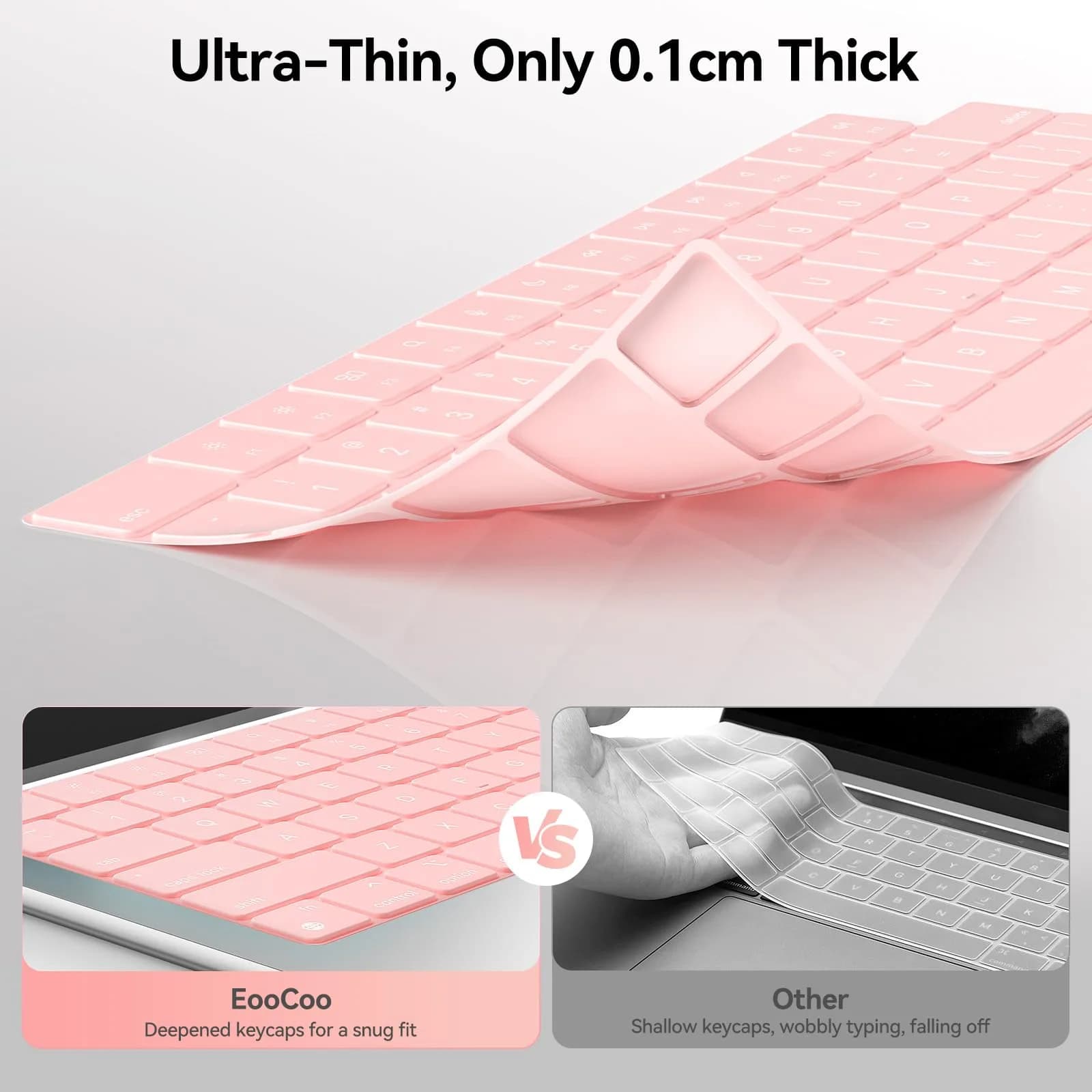 EooCoo Pink Keyboard Cover Skin Protector for MacBook Pro 14/16 & Air 13/15 Inch | US Layout - view 3