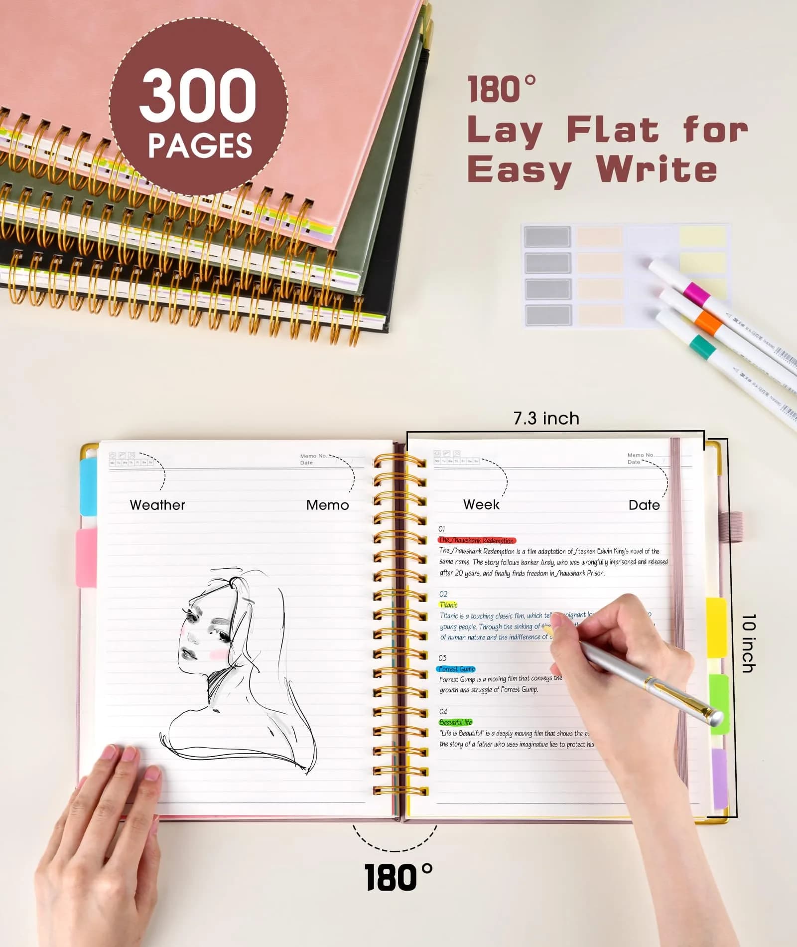 dilitego Leather Spiral Notebook Journal 8"x10" (300 Pages, Rose Gold) | Acid-Free Paper College Ruled - view 2
