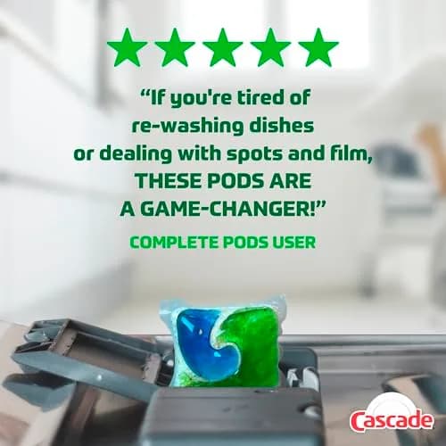 Cascade Complete Dishwasher Detergent Pods Fresh Scent Value Pack, 100 Count (2.27 kg) | Powerful Cleaning for Sparkling Dishes thumbnail 7
