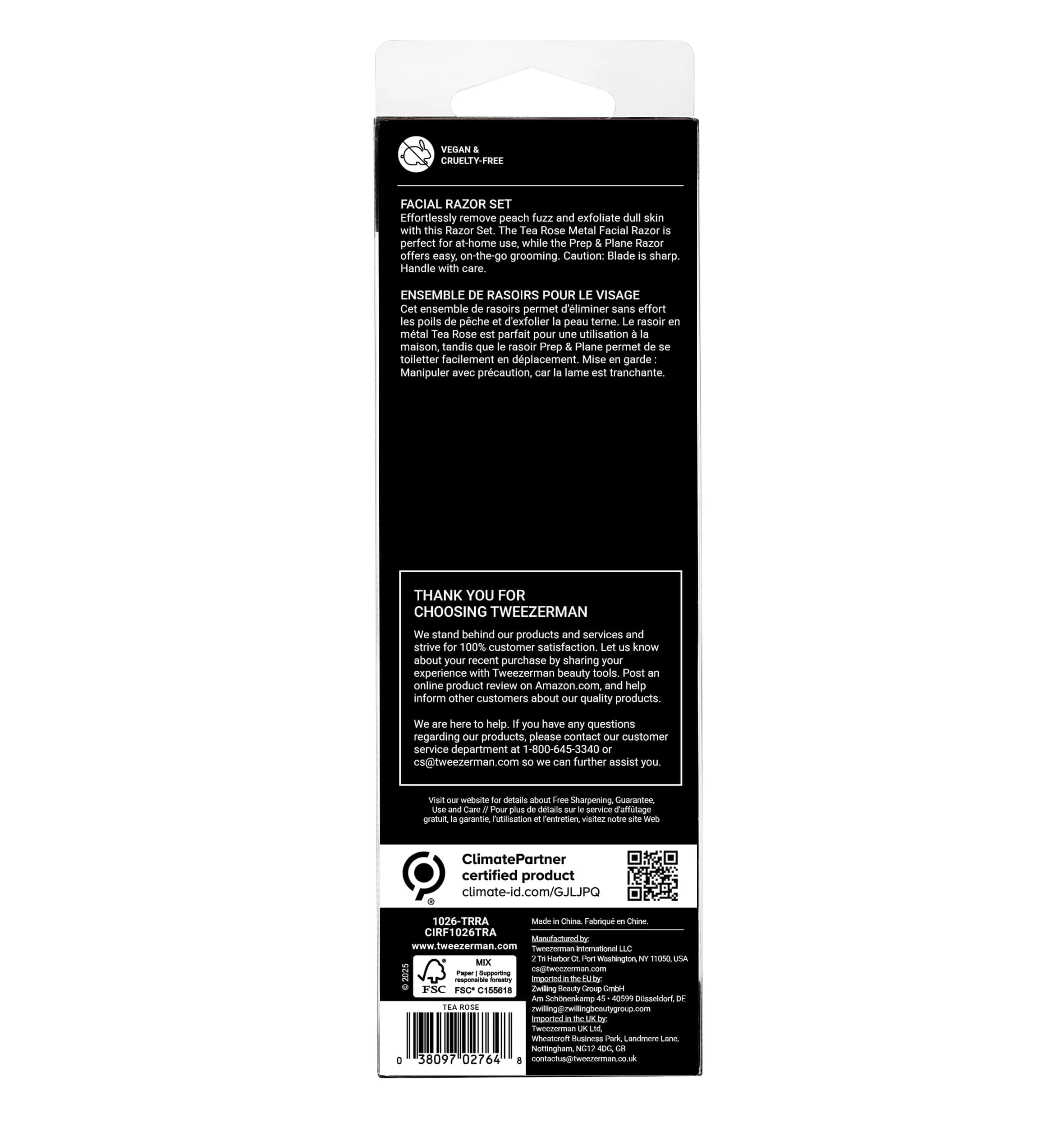 Tweezerman Prep & Plane Facial Razor Set Tea Rose | Exfoliate & Remove Peach Fuzz - view 6