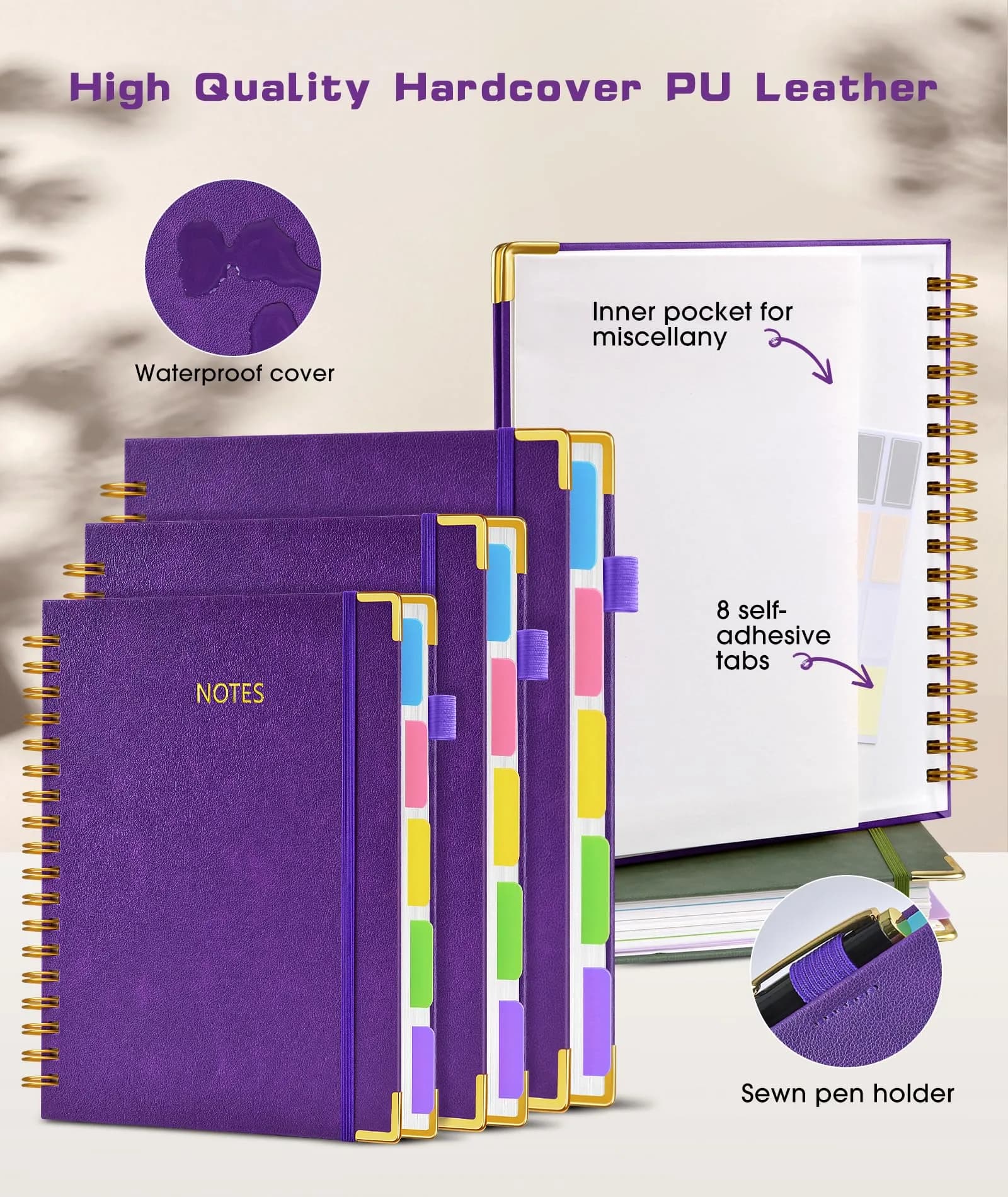 dilitego Hardcover Spiral Notebook 8.5"x11" College Ruled | 300 Pages Leather 5 Subject Notebook for Work School thumbnail 2