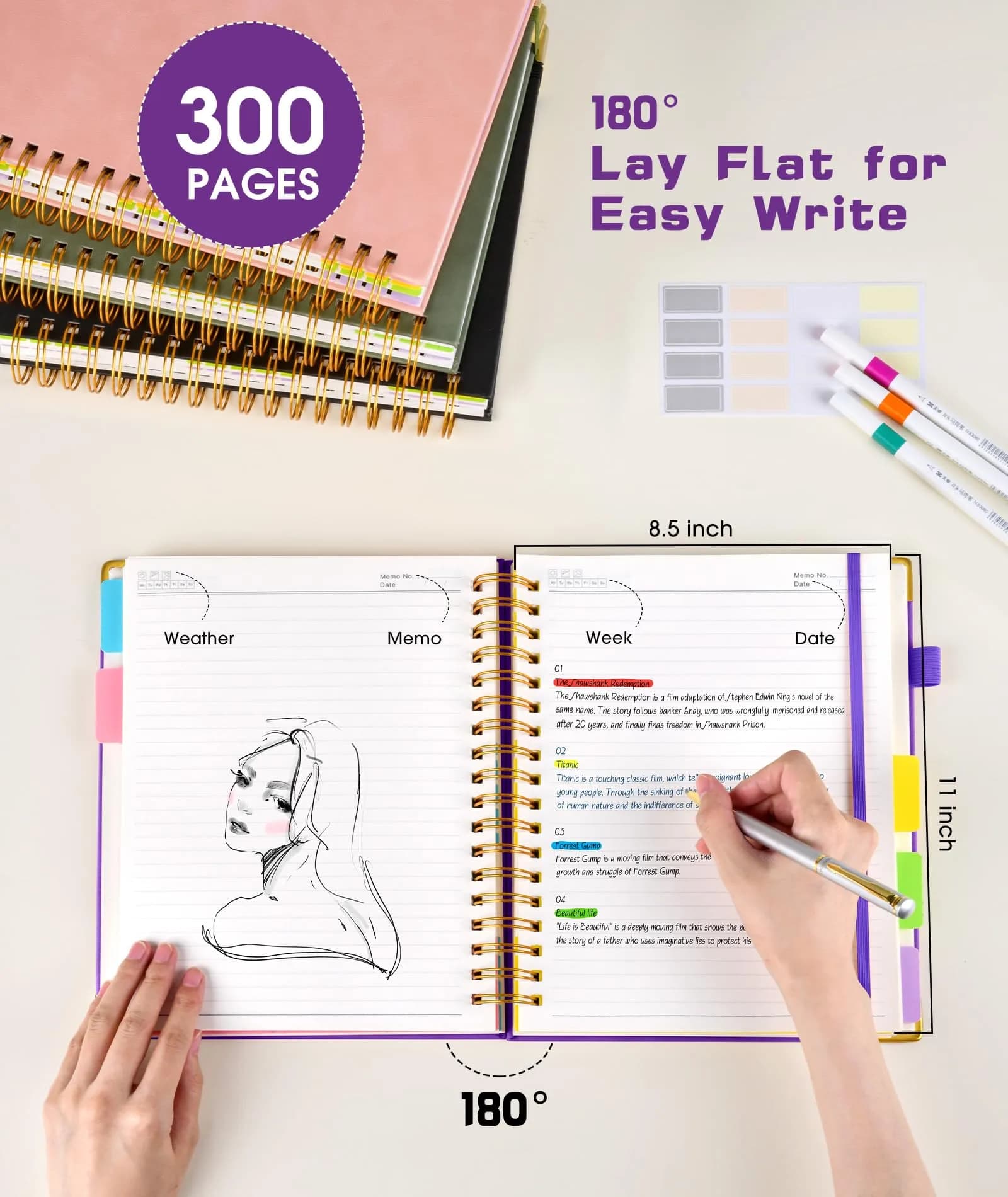 dilitego Hardcover Spiral Notebook 8.5"x11" College Ruled | 300 Pages Leather 5 Subject Notebook for Work School thumbnail 5