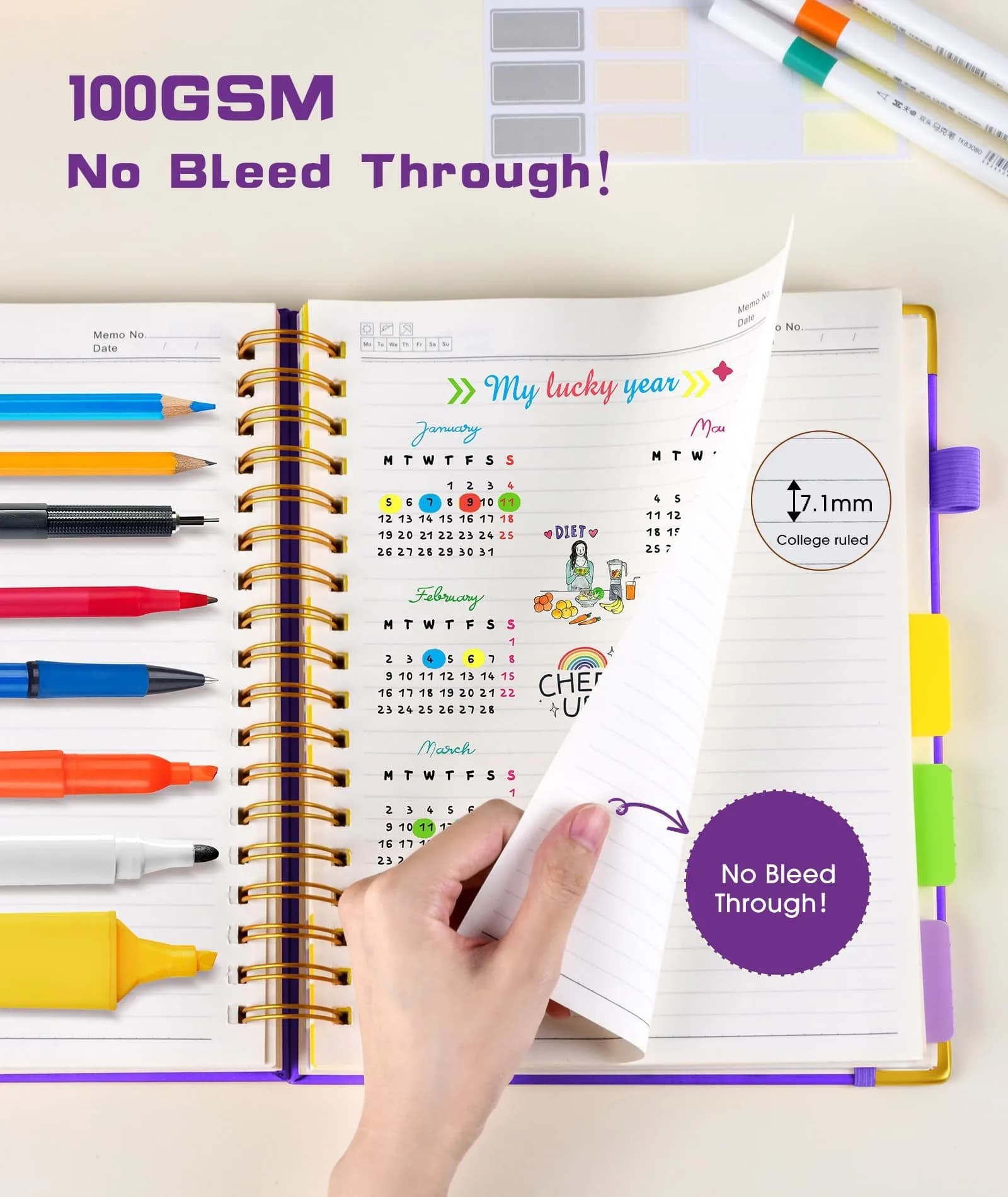 dilitego Hardcover Spiral Notebook 8.5"x11" College Ruled | 300 Pages Leather 5 Subject Notebook for Work School thumbnail 6