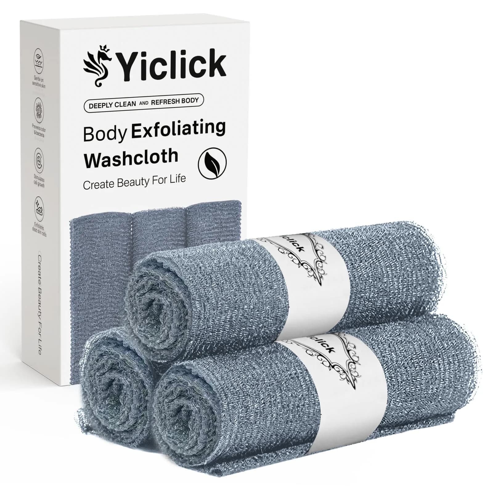Yiclick Silver Exfoliating Washcloth Towel Set - 3 Piece Korean Body Scrubber - main product image