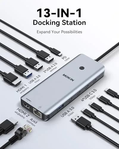 MOKiN USB C Docking Station Dual Monitor 2 HDMI | 13-in-1 Multiport Hub with 100W PD thumbnail 2