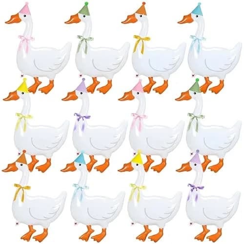 Gejoy Silly Goose Birthday Balloons 32 Inch (12 Pack) | Walking Goose with Party Hat & Bowtie thumbnail 1
