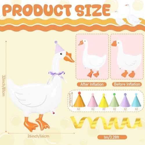 Gejoy Silly Goose Birthday Balloons 32 Inch (12 Pack) | Walking Goose with Party Hat & Bowtie thumbnail 2