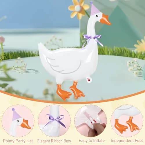 Gejoy Silly Goose Birthday Balloons 32 Inch (12 Pack) | Walking Goose with Party Hat & Bowtie thumbnail 3