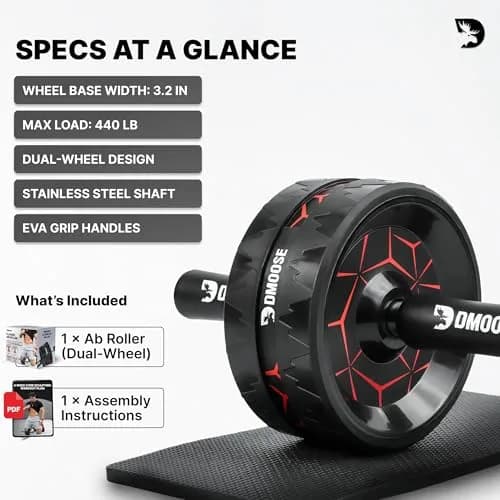 DMoose Fitness Ab Roller Wheel for Core Strength Training | 3.2 Inch Dual-Wheel, 440lb Steel Shaft, Non-Slip EVA Handles thumbnail 8
