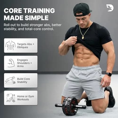 DMoose Fitness Ab Roller Wheel for Core Strength Training | 3.2 Inch Dual-Wheel, 440lb Steel Shaft, Non-Slip EVA Handles thumbnail 2