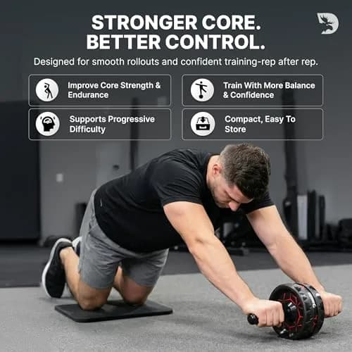 DMoose Fitness Ab Roller Wheel for Core Strength Training | 3.2 Inch Dual-Wheel, 440lb Steel Shaft, Non-Slip EVA Handles thumbnail 3