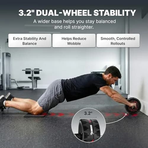 DMoose Fitness Ab Roller Wheel for Core Strength Training | 3.2 Inch Dual-Wheel, 440lb Steel Shaft, Non-Slip EVA Handles thumbnail 4