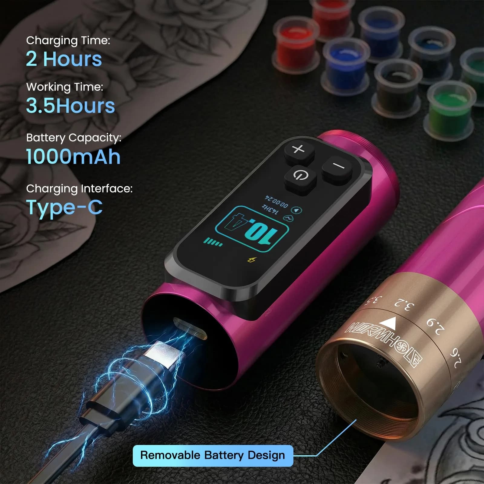 Wormhole Wireless Tattoo Pen Kit WTK0253 | Professional Rotary Tattoo Machine for Eyebrow & Detail Work - view 5
