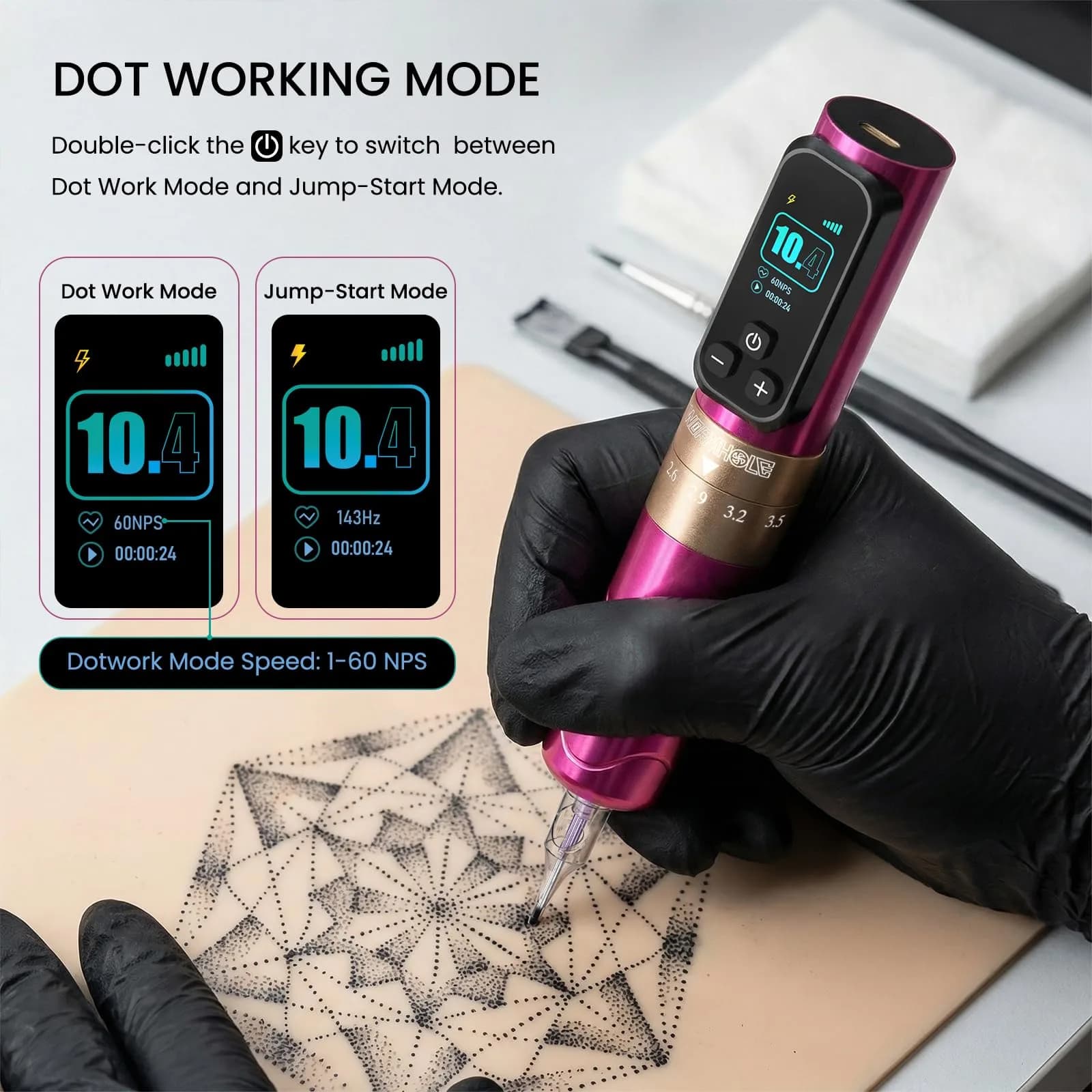 Wormhole Wireless Tattoo Pen Kit WTK0253 | Professional Rotary Tattoo Machine for Eyebrow & Detail Work - view 6