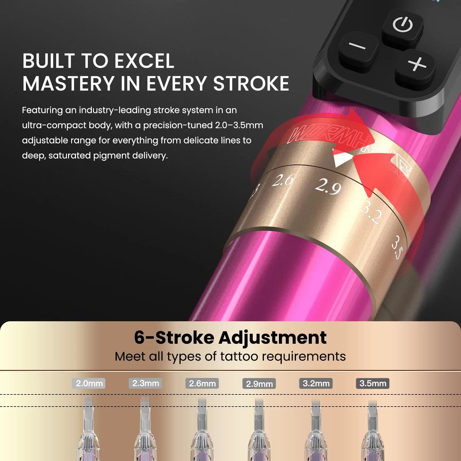 Wormhole Tattoo Gun Kit WTK070 Pink&Black - Professional Wireless Tattoo Machine for Beginners - view 4
