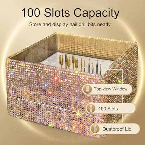 CORFULRA Nail Drill Bit Holder, Organizer, Large Case for Nail Bits, Diamond, 11cm x 11cm x 7cm thumbnail 3