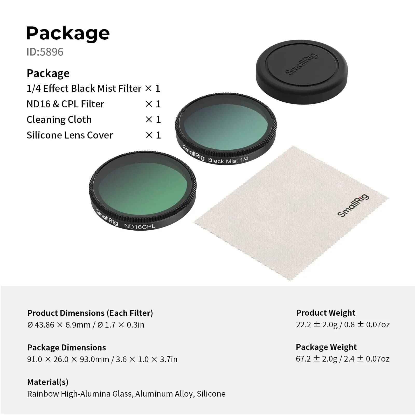 SmallRig Filter Kit for DJI Osmo Action 6, ND16/CPL & 1/4 Black Mist Filter Kit with Silicone Cover | Camera Lens Filter India - view 7