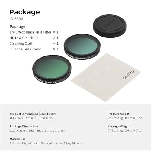 SmallRig Filter Kit for DJI Osmo Action 6, ND16/CPL & 1/4 Black Mist Filter Kit with Silicone Cover | Camera Lens Filter India thumbnail 7