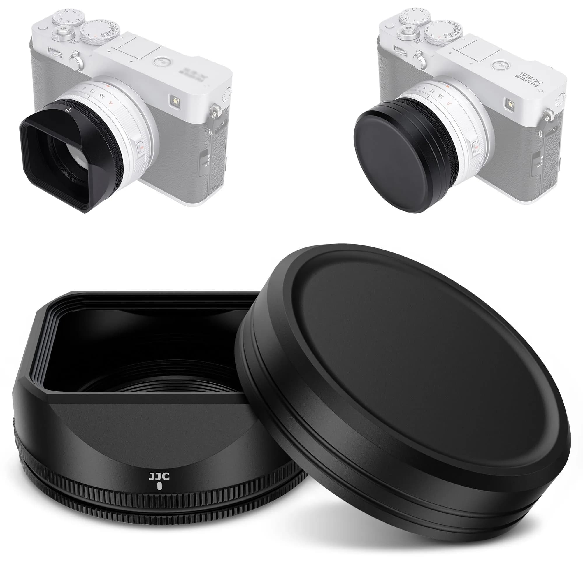 JJC Metal LH-XF27 Lens Hood Shade w Cap & Adapter Ring for Fujifilm XF 23mm F2.8 | Square Lens Protector with Aluminum Durability — Black(Classic)