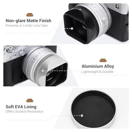 JJC Metal LH-XF27 Lens Hood Shade w Cap & Adapter Ring for Fujifilm XF 23mm F2.8 | Square Lens Protector with Aluminum Durability thumbnail 2