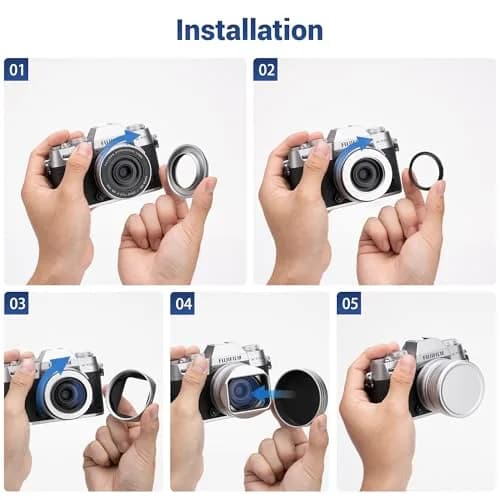 JJC Metal LH-XF27 Lens Hood Shade w Cap & Adapter Ring for Fujifilm XF 23mm F2.8 | Square Lens Protector with Aluminum Durability thumbnail 3