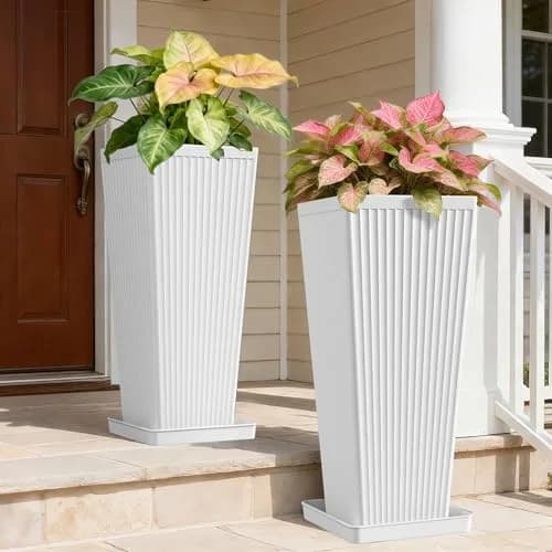 Diyfire Tall Planters 23.6 Inch Square | Modern Outdoor Garden Pots with Drainage Holes thumbnail 1