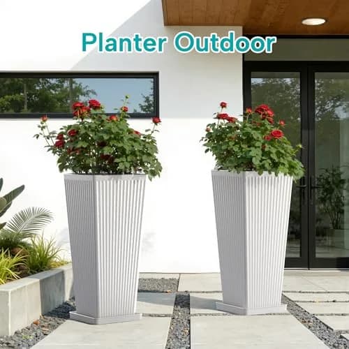 Diyfire Tall Planters 23.6 Inch Square | Modern Outdoor Garden Pots with Drainage Holes thumbnail 5