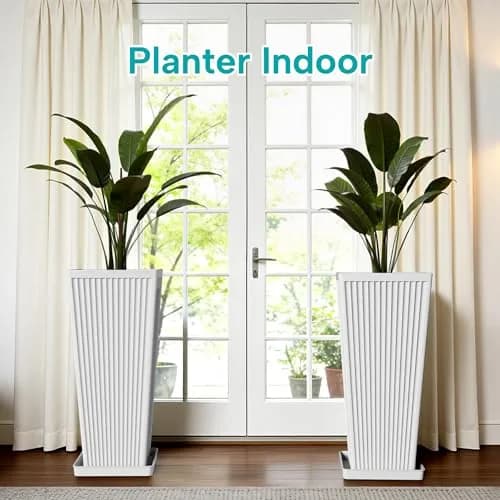 Diyfire Tall Planters 23.6 Inch Square | Modern Outdoor Garden Pots with Drainage Holes thumbnail 6