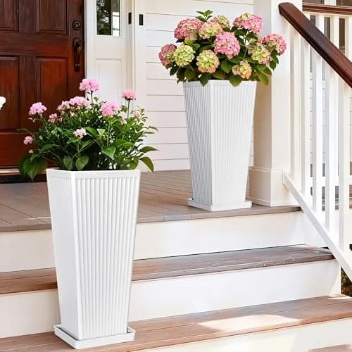 Diyfire Tall Planters 23.6 Inch Square | Modern Outdoor Garden Pots with Drainage Holes thumbnail 9