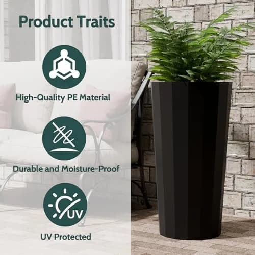 Diyfire Tall Planters for Outdoor Plants | Large 23.6 Inch Conical Flower Pots with Drainage Holes thumbnail 4