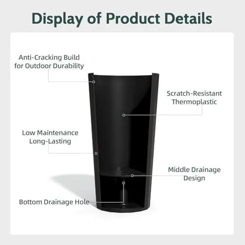 Diyfire Tall Planters for Outdoor Plants | Large 23.6 Inch Conical Flower Pots with Drainage Holes thumbnail 3