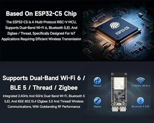 UeeKKoo ESP32-C5 Dev Board with Wi-Fi 6, BLE 5, Thread, Zigbee | 240MHz RISC-V, 16MB Flash + 8MB PSRAM, Dual USB-C thumbnail 5