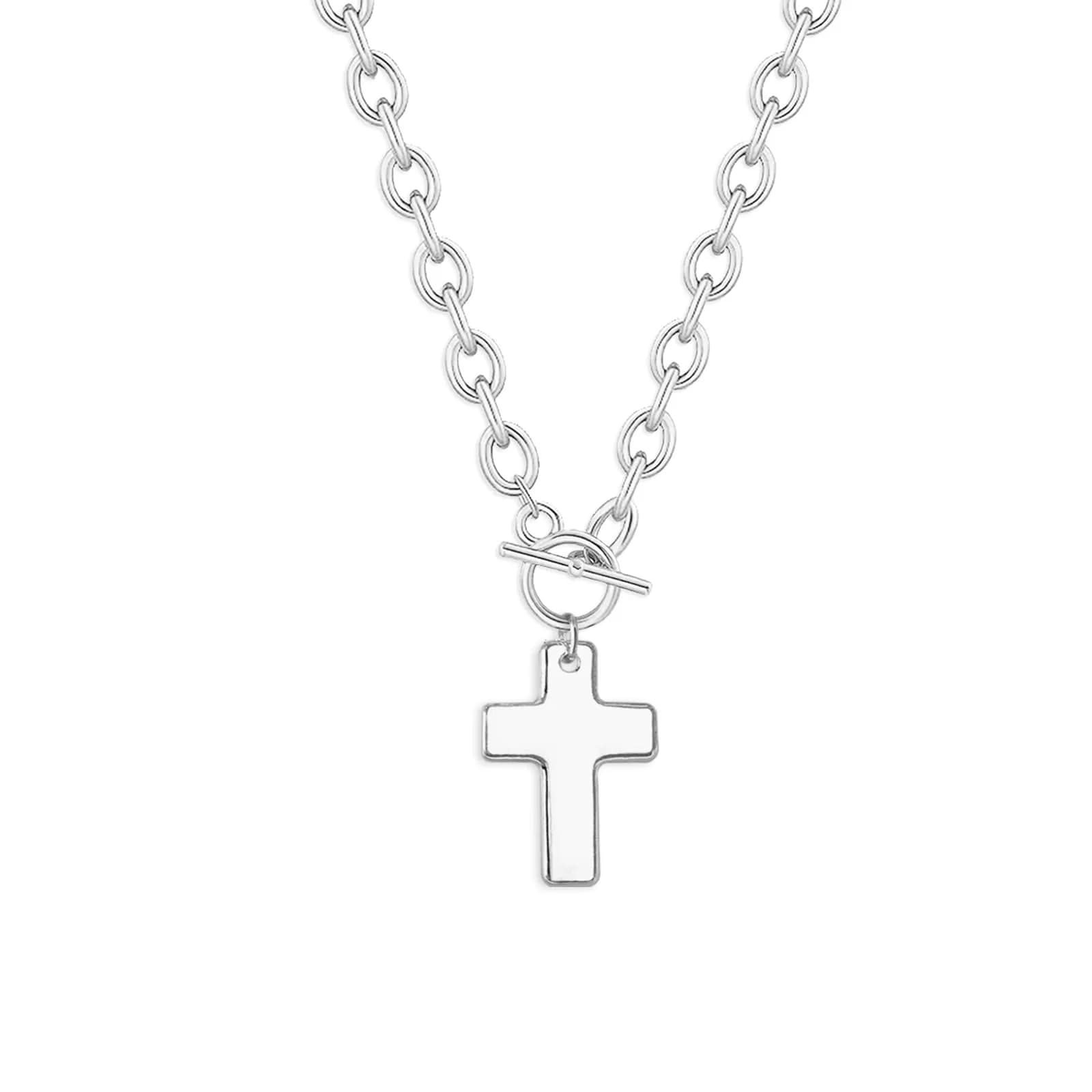HERIER Chunky Cross Necklace for Women - Silver Plated, Trendy Big Cross Pendant - main product image