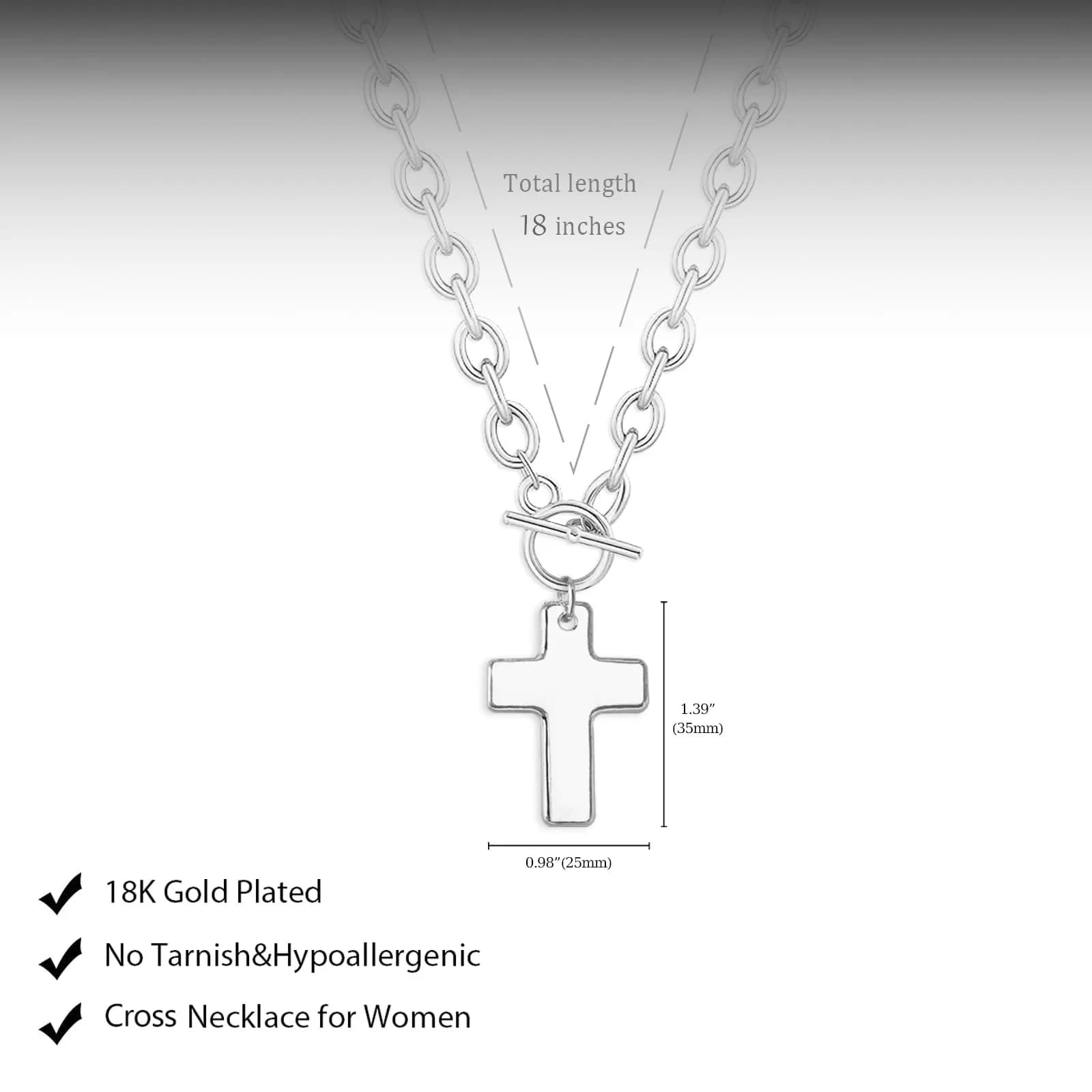 HERIER Chunky Cross Necklace for Women - Silver Plated, Trendy Big Cross Pendant - view 4