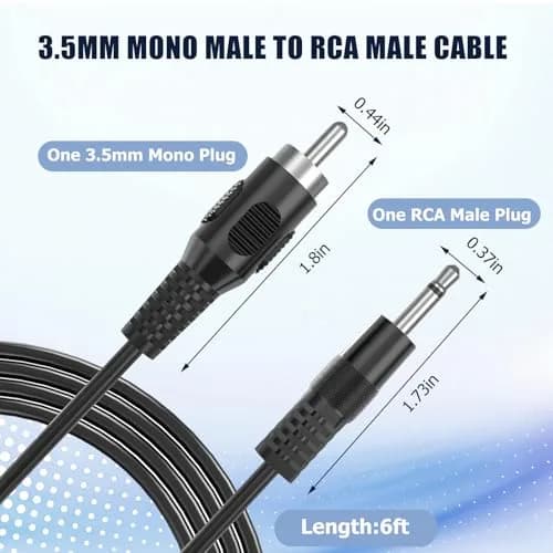 RFAdapter 3.5mm Mono to RCA Mono Cable 1.83m (6ft) 2-Pack | Connect Mono Audio Devices thumbnail 6
