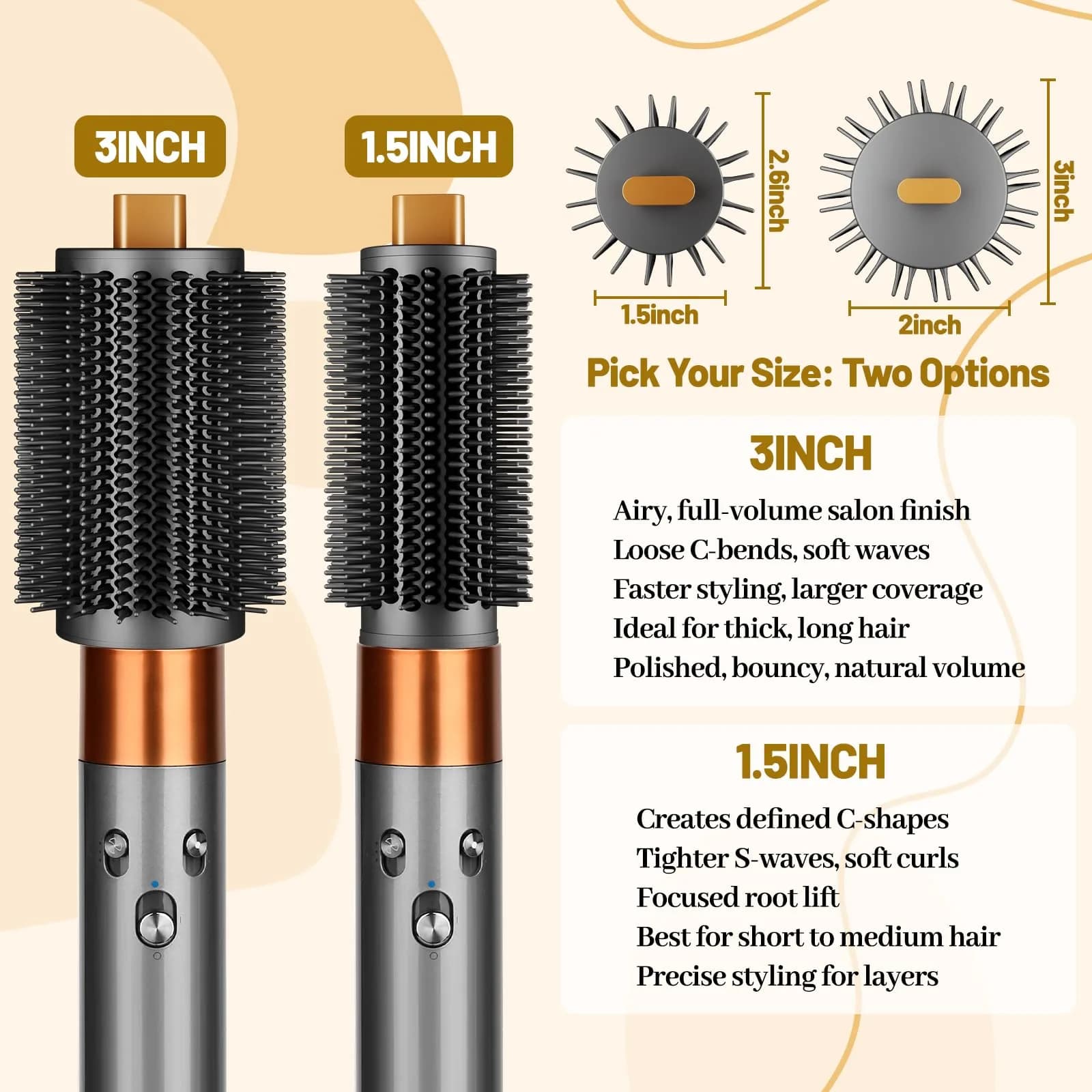 ZEPHBLOW 3-Inch Large Round Brush for Dyson Airwrap Attachments | Flexible Bristles for Volume & Smooth Curling thumbnail 3