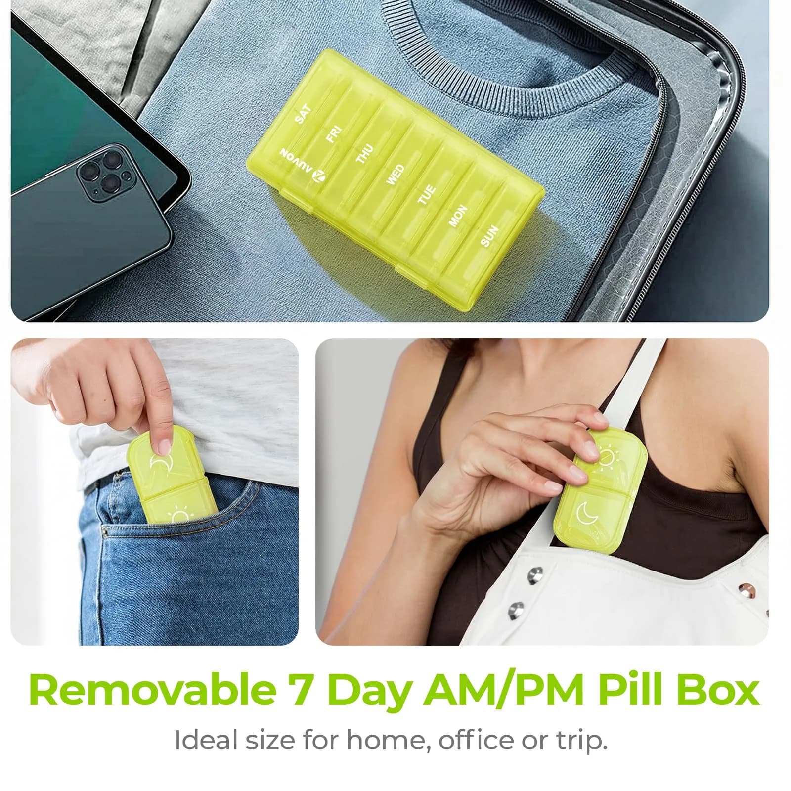AUVON Weekly Pill Organizer 2 Times a Day, 14 Compartments | FDA Approved, BPA-Free, Portable for Travel - view 6