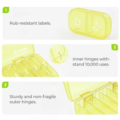 AUVON Weekly Pill Organizer 2 Times a Day, 14 Compartments | FDA Approved, BPA-Free, Portable for Travel thumbnail 3
